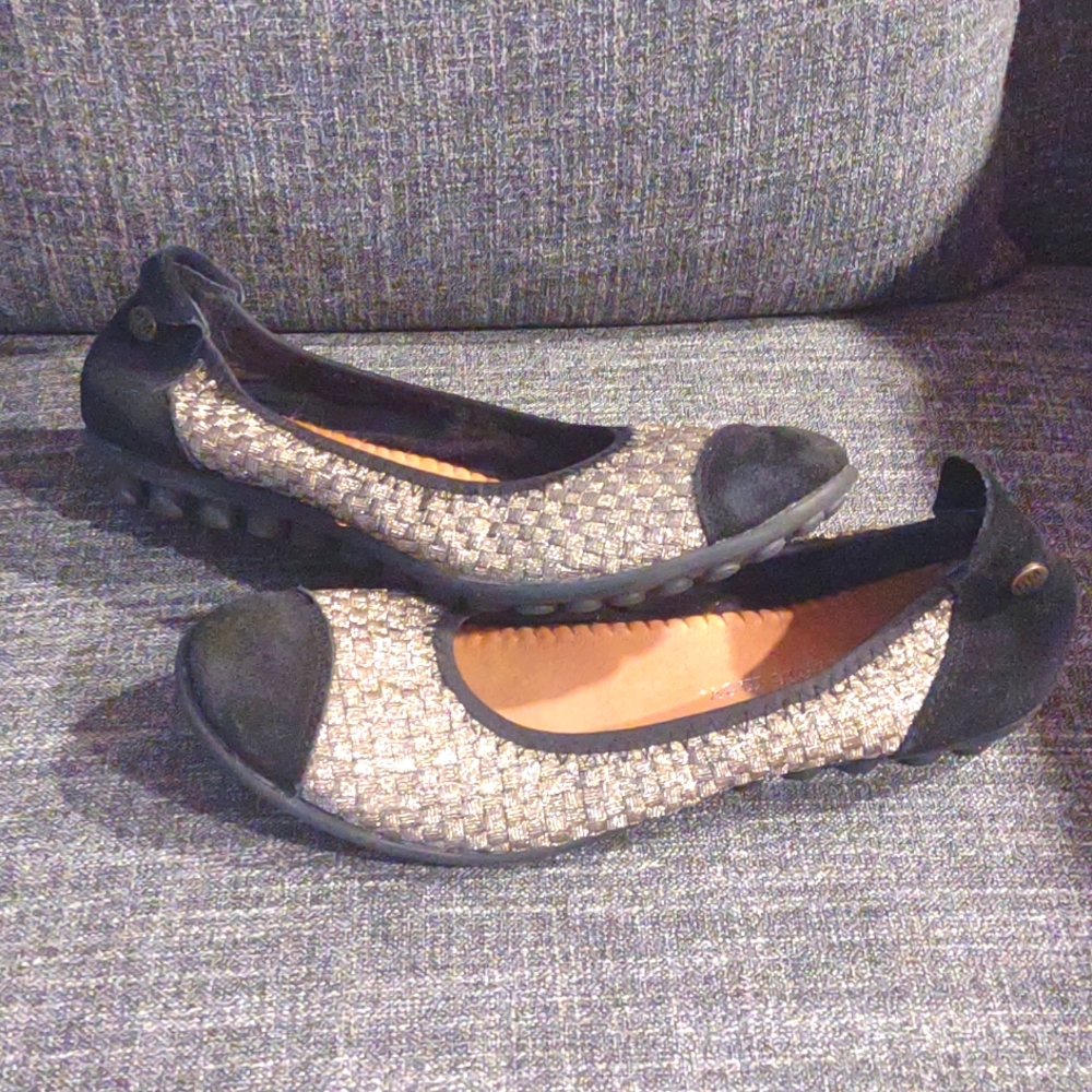 Gold and black flats
